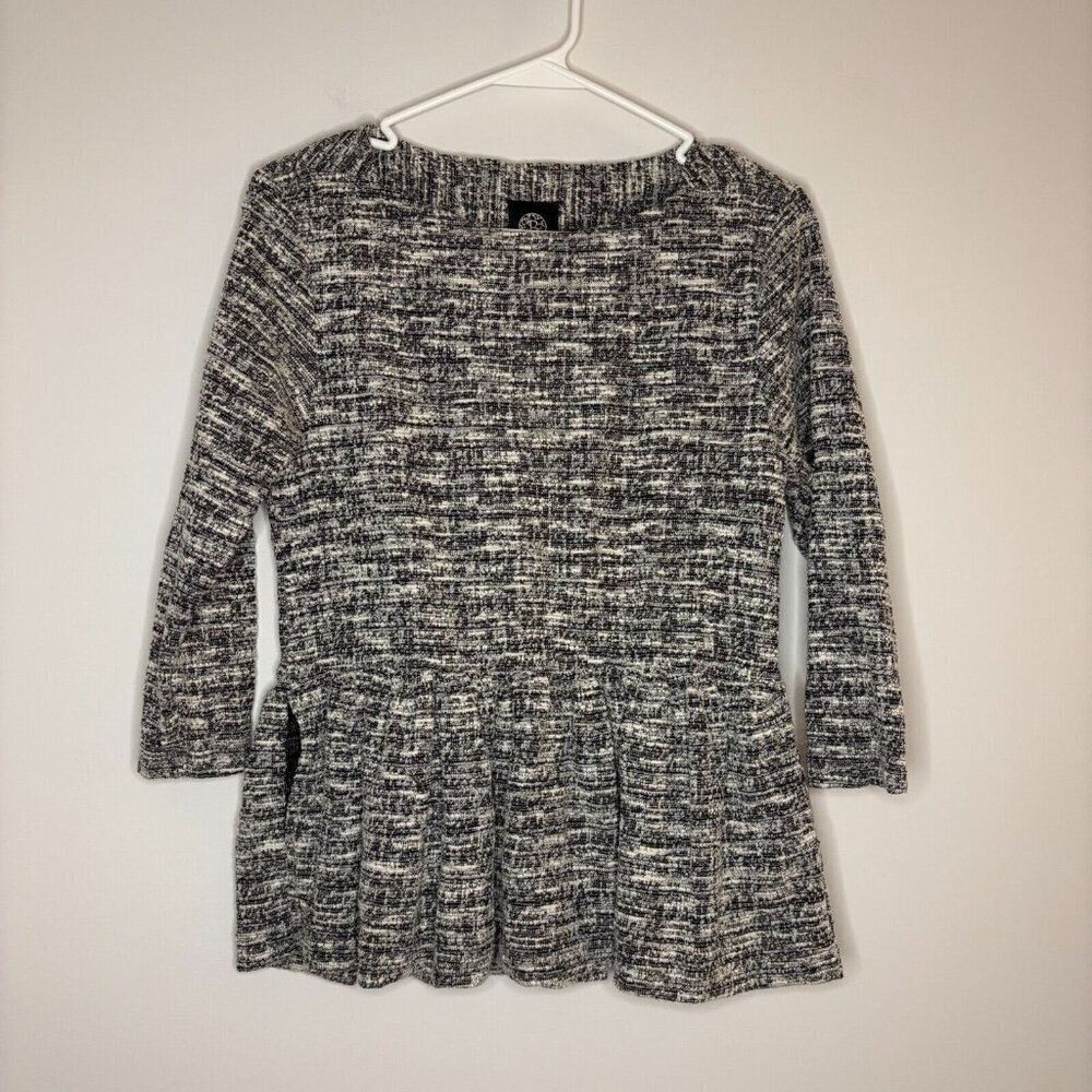 BOBEAU 3/4 Sleeve Peplum Pullover Pockets Knit Black Heather Size Medium